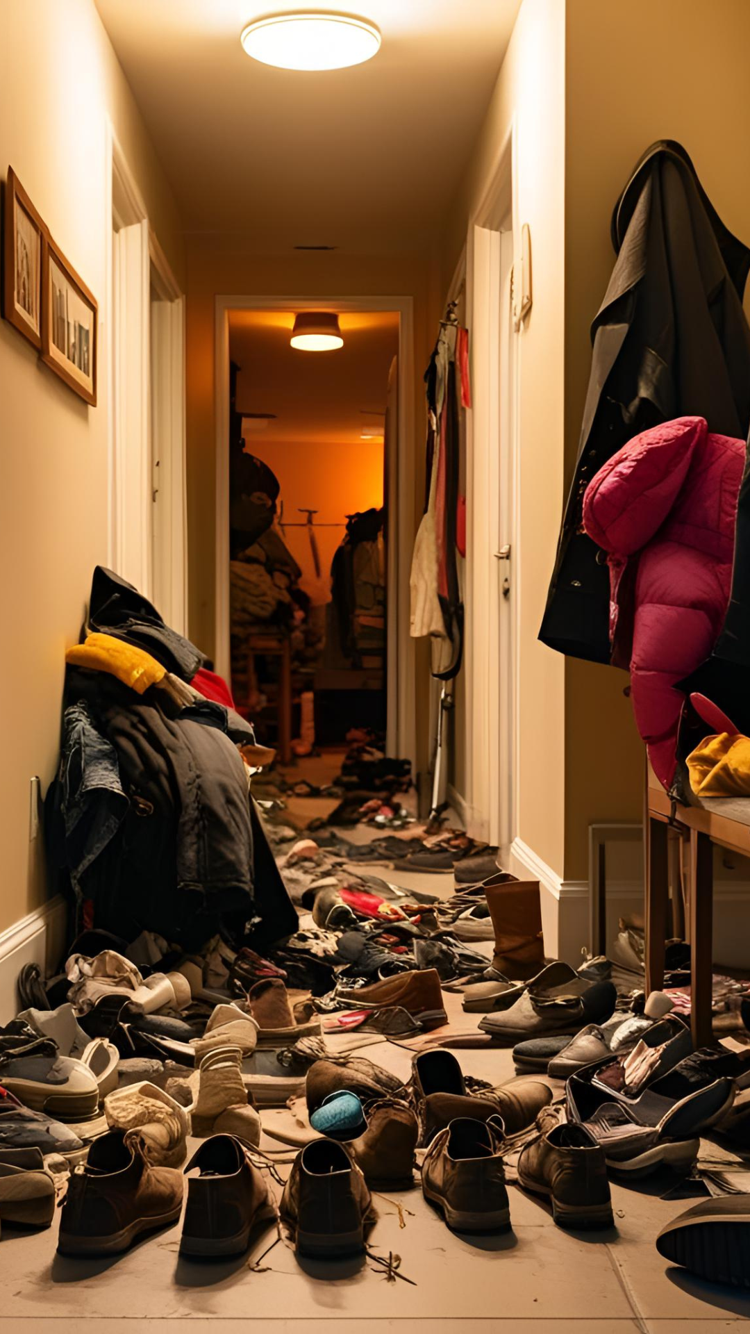 unorganisierter, vollgerümpelter Flur